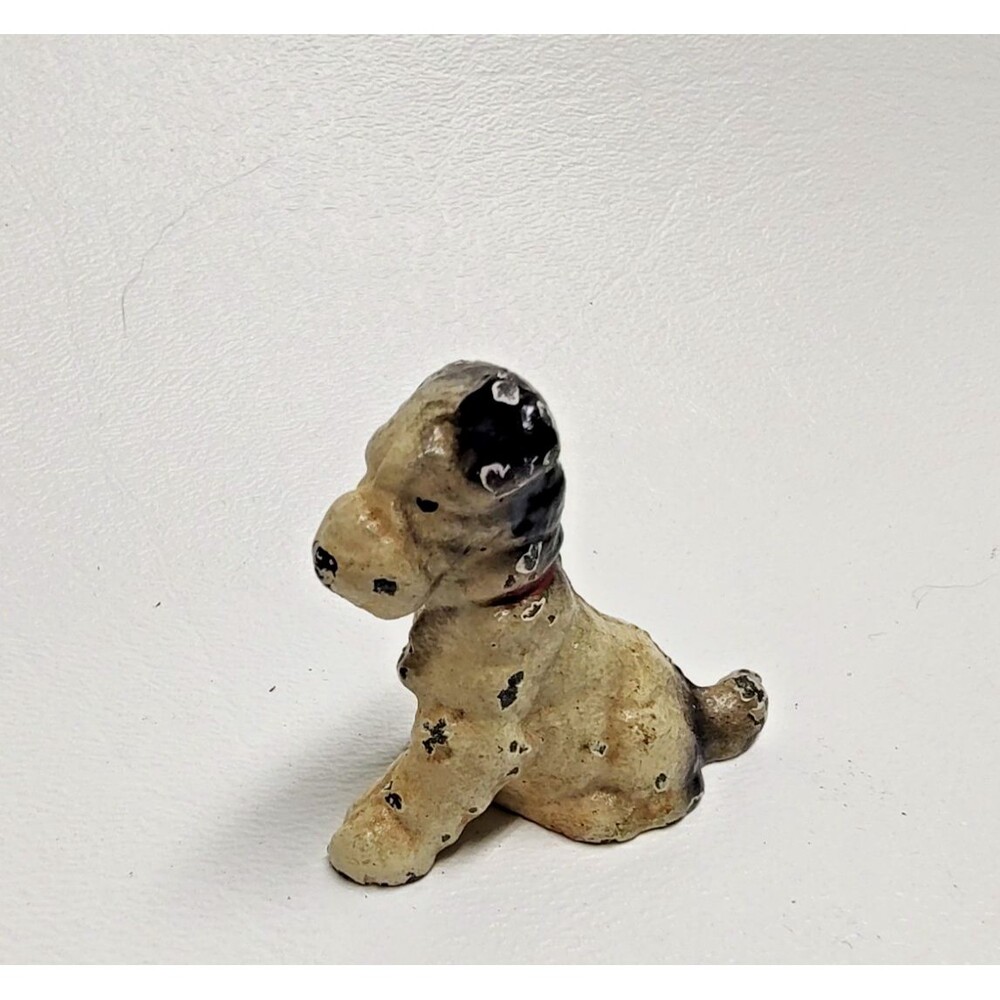Vintage Cast Iron Hubley Dog Terrier Red Collar 1-1/4" Miniature
